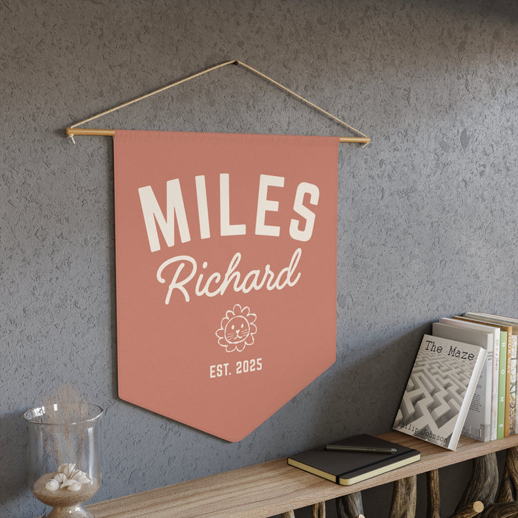 Boho Chic Nursery Decor Sign that is customizable and says Miles Richard Est. 2025 - hanging in a nursery
