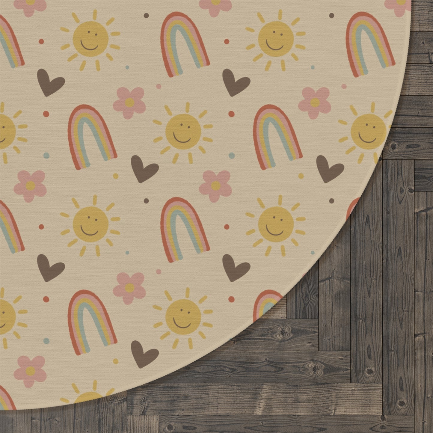 Dreamy Days – Boho Round Nursery Rug - Neutral Playroom Rug