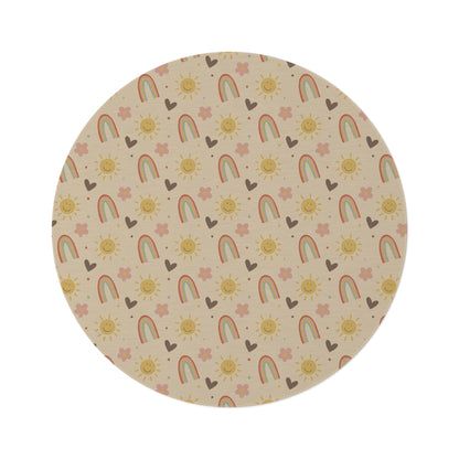 Dreamy Days – Boho Round Nursery Rug - Neutral Playroom Rug