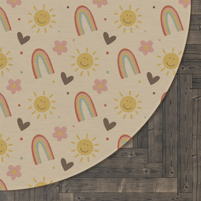 Dreamy Days – Boho Round Nursery Rug - Neutral Playroom Rug