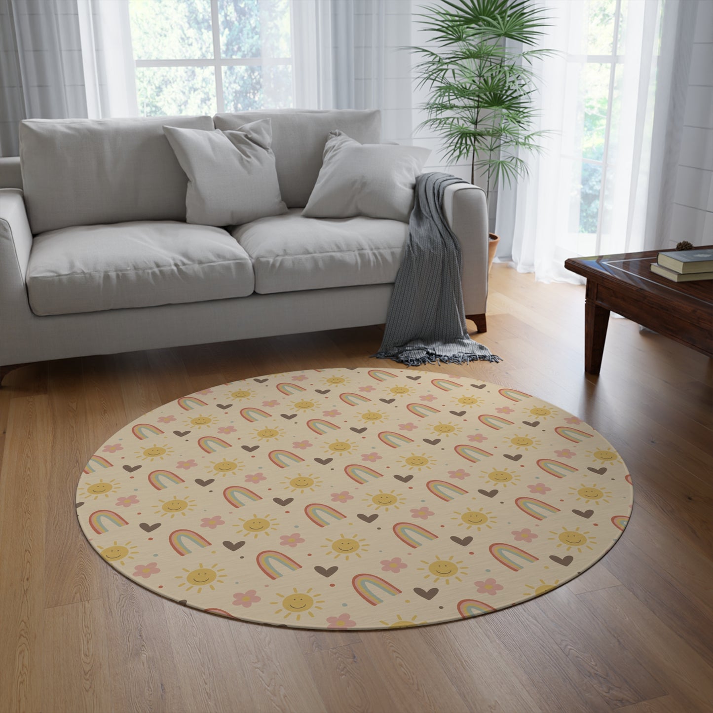 Dreamy Days – Boho Round Nursery Rug - Neutral Playroom Rug
