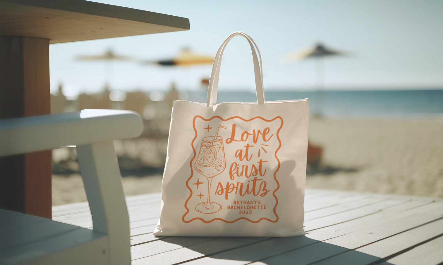 Love at First Spritz Bachelorette Tote Bag – Aperol Spritz Theme Bachelorette